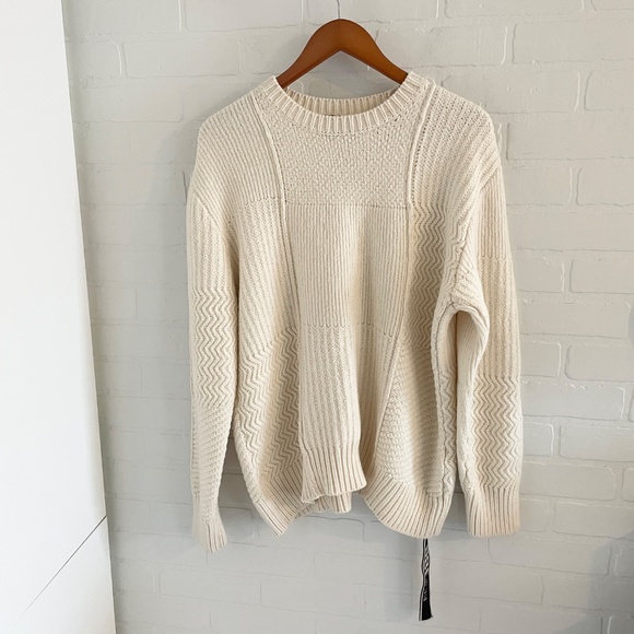 Diesel Men’s Chunky knit sweater Wool Off-White Patchwork M Oversized - Picture 4 of 15